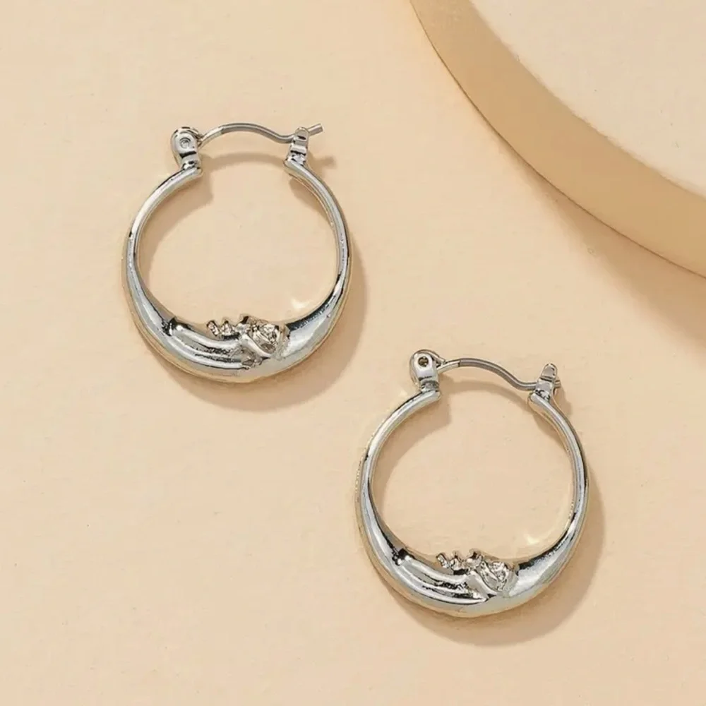 Lunar Silver Hoop Earrings Crystal Accent Minimalist Everyday Style NWT